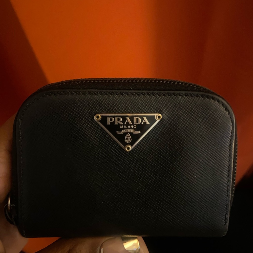 Prada leather zip double coin pouch